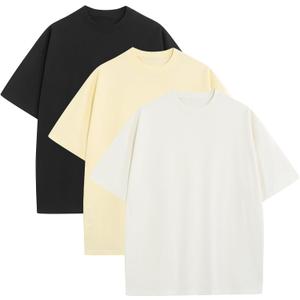 Mens Oversized T-Shirts Fashion Loose Fit Crewneck Tshirt Streetwear Heavyweight Short Sleeve Tee Shirt Gym Workout Tops (Small, Black+beige+white)