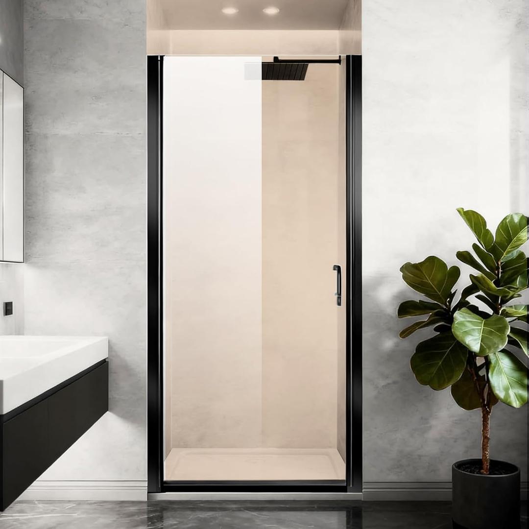 Pivot Glass Shower Door 28" W x 72" H,1/4" (6mm) SGCCTempered Glass,Pivot Swing Frameless Shower Door,Adjustable and Reversible Installation Hinged Shower Door with Stainless Steel Handle