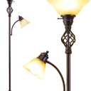 GyroVu Torchiere Floor Lamp for Living Room, LED Standing Reading Light for Bedroom with Glass Shade for Living Room Corner Bedroom Home Office,Bulbs Included (Yellow Lampshade, Glass 2 Head)