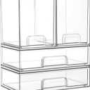 Vtopmart Clear Stackable Storage Drawers Set of 4, Plastic Organizer Bins for Makeup, Cosmetics, Beauty Supplies, Ideal for Vanity, Bathroom, Cabinet, Pantry Organization