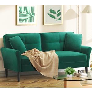 69" Small Sofa, Soft Small Couch with 2 Pillows, Comfy Love Seat Couches, Tool-Free Setup Loveseat Sofa, 700lb Load Sofas for Living Room, Cozy Couches for Living Room, Mini Couch for Bedroom, Green