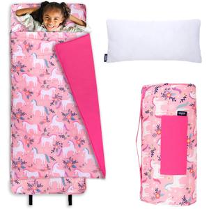 Wildkin Kids Nap Mat with Pillow for Girls – Soft & Cozy Toddler Sleep Mat for Daycare, Preschool, Kindergarten & Travel, Ages 3–7, Machine Washable – Magical Unicorns