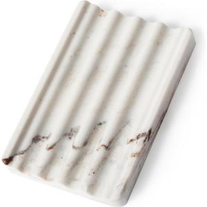 Koville Natural Marble Soap Dish for Shower, Stone Soap Tray for Bathroom, Bar Soap Holder for Sink, Stripe Grooves Saver Stone Dish Tray Keep Bars Dry Easy Clean(Palissandro Classico)