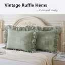Aryeleay 2 Pack Sage Green White Plaid Gingham Ruffle Pillow Shams Standard Size, 100% Washed Cotton Checkered Farmhouse Pillow Covers for Bed/Sofa-20 x26