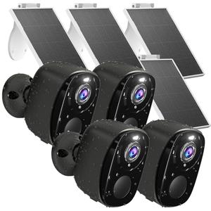 4pc Wireless Security Cameras Outdoor,2K Solar Cameras, Battery Powered Surveillance Camera for Indoor/Outdoor Uses with Color Night Vision, AI Detection, 2-Way Talk, IP65, SD/Cloud, Works Alexa