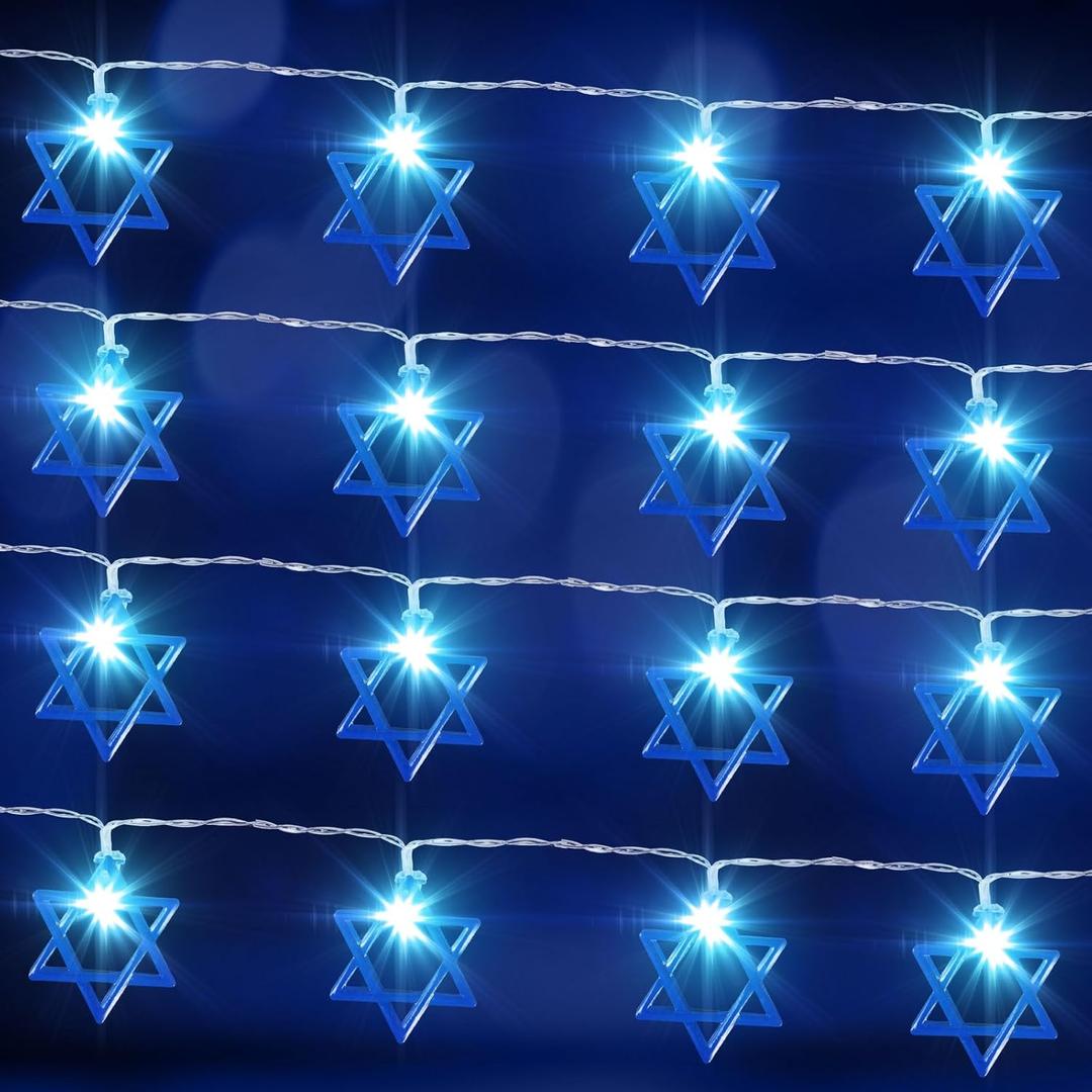 Baquler 2 Strings Hanukkah String Lights, 20 Feet 40 LED Battery Operated Star of David String Lights Indoor Chanukah Decoration for Christmas Menorah Jewish Passover Rosh Hashana Party Decor(Star)