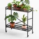 Zhongma 2 Tier Window Height Sturdy Metal Plant Stand with Wheels, 36.6x16x39.4 Inch High, Heavy Duty Succulent Shelf for Home Indoor and Outdoor, 440 LBS Capacity & Heavy Duty Construction