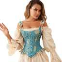 Charmian Women's Victorian Vintage Brocade Lace Up Bustier Overbust Corset Top (XX-Large, Blue/Gold)