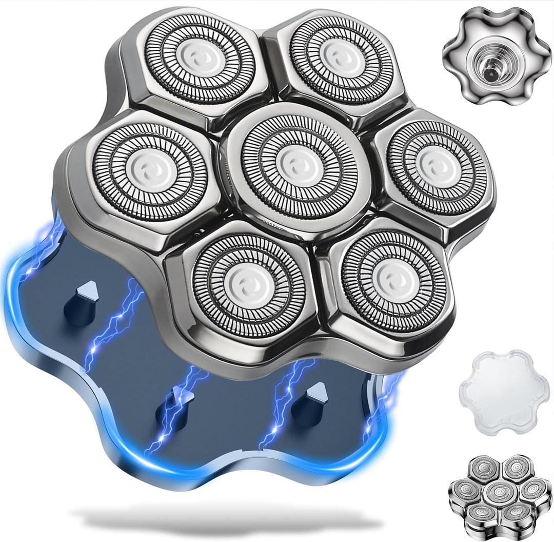 Universal Head Shaver Replacement Heads Magnetic 7 Blades Head Shavers Replacement Blades for Bald Men Compatible with Freebird Shaver & Other Brands (7msilver)