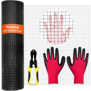 Hardware Cloth 1 inch 48 x 100 ft, 19 Gauge Square Vinyl Coated Galvanized Wire Metal Mesh Roll, Black PVC Chicken Wire Fencing for Poultry Cage Home Improvement Projects