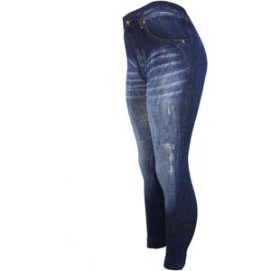 Women's Denim Print Seamless Full Leggings for All Seasons - One Size Fits Small and Medium (Large-X-Large, Blue)