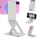 Phone Tripod Wallet for MagSafe, Magnetic Phone Tripod Stand, Adjustable iPhone Wallet Compatible with iPhone 17/16/15/14/13/12 Series, Invisible Selfie Stick Tripod, Travel Essential (Grey)