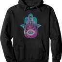 Hamsa Hand Yoga Mandala Pullover Hoodie (Small, Black)