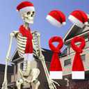4 Pcs 12 ft Skeleton Santa Hats and Scarves Giant Skeleton Costume Accessories Clothes for Christmas Decoration (Imitation Cashmere)