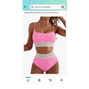 Herseas Women's Bikini Sets Colorblock Trim High Waisted Swimsuit Scoop Neck Adjustable Spaghetti Straps Bathing Suit S