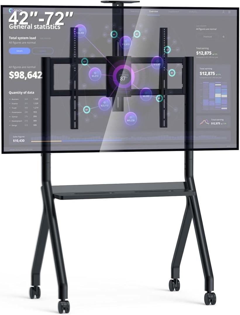 Smart Board Stand for 44"– 75" Interactive Smart Whiteboard, Height Adjustable Mobile Portable Stand with Four Lockable Wheels for Classroom Home Office Business Studio