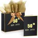 Teenyyou 50th Birthday Gift Bag Large for Women with Greeting Card and Tissue Paper Wrapping Gift Bag for Birthday Decorations Party Supplies(black Gold, 50th)