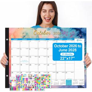 Large Desk Calendar 2027, Oct 2026 - Jun 2028, 21-Month Calendar 2027-2028, 22" x 17"