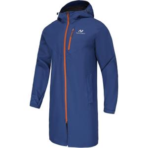 NORDIC OUTLAND Rain Jacket Men,Waterproof Breathable Long Raincoat with Hood Mesh Lining,Windbreaker for outdoor activities (Blue, M)