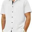 JEKAOYI Men's Button Down Dress Shirts Short Sleeve Casual Shirts Wrinkle Free Business Shirt Stain Sheild (White, XL)