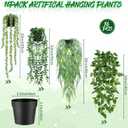 Jexine 16 Pcs Artificial Hanging Plants Potted Fake Plants Greenery Faux Eucalyptus Vine Mandala Vine String of Pearls Fern Plastic for Shelf Home Wall Living Room Office Indoor Outdoor Garden Decor, 22 inches, 26 inches, 32 inches