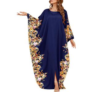 IDOPIP Abayas for Women Muslim Ramadan Dress Long Sleeve Floral Maxi Moroccan Kaftan Dress Loose Islamic Dubai Pakistani Robe, XXL