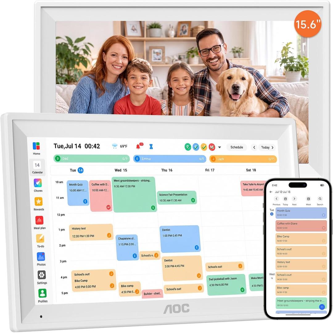 AOC Digital Calendar Wall Touch Screen, 15.6" Smart Electronic Wall Planner
No Subscription Family Dashboard, Sync Google iCloud Outlook, Chore Chart, Great for Family Schedules, Meal Planner, Rewards