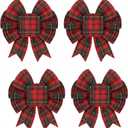 Geosar 4 Pcs Christmas Buffalo Plaid Bows Decorations 6 Inch Christmas Burlap Gingham Craft Bows Xmas Tree Decorative Wreath Decor for Crafts Xmas Party Birthday Decor(Red and Green,Cute)