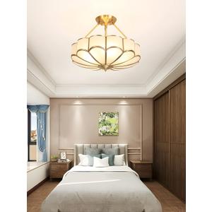 MIXL- Mid Century Brass Semi Flush Mount Ceiling Light,6-Light LED Brass and Glass Ceiling Chandelier,Frosted Glass Shade Modern Light,Close to Ceiling Light Decorative for Bedroom Living Room (23.6 inches)