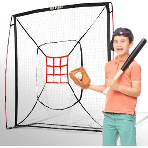 NET PLAYZ 7' x 7' Baseball & Softball Practice Hitting & Pitching Net Similar to Bow Frame, Great for All Skill Levels, Pop up/Easy Fold up/Fiberglass Frame, Light Weight, Portable, Black (NOC05140)