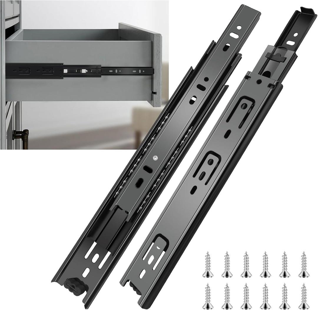 Sulawskys 14 Inch Drawer Slides, 6 Pairs (12 Pcs) Full Extension Ball Bearing Rails, Side Mount Heavy Duty 100 LB Capacity Metal Runners for Kitchen Cabinet, Wardrobe Dresser, Zinc Plated Steel Black
