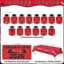 Graduation Decorations 2026 - Red Congrats Grad Banner Backdrop Tablecloth Set - Graduation Decorations Class of 2026 | Graduation Party Favors Supplies