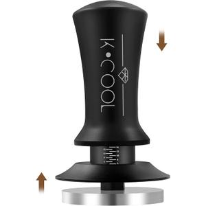 K COOL 51mm Coffee Espresso Tamper, Premium Barista Tools, Calibrated Spring Tamper, 100% Stainless Steel Flat Base Tamper with Scale Mark for Espresso Machine (Black)
