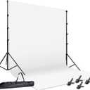 HYJ-INC Photo Video Studio 12 x10ft 100% Muslin White Backdrop with 10 x 8.5ft Stand Photography Background Support System Kit,Clamp, Carry Bag