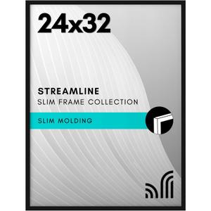 Americanflat 24x32 Poster Frame with Polished Plexiglass - Streamline Collection - Thin Border Picture Frame for Wall Display - Hanging Hardware Included - Black
