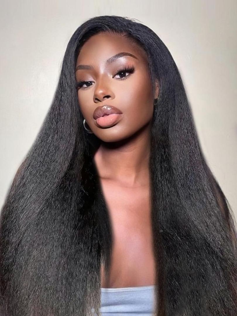 catti 3 In 1 Half Wig Kinky Straight Synthetic Hair Comfortable Fit Invisible Hairline Adjustable Drawstring Wigs for Seamless Hair Blending Ready to Go Headband Wig for Women 22 Inch