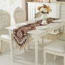 Brown Table Runner Floral Jacquard Damask Dining Table Runner with Multi-Tassels for Kitchen Dresser Party Banquet Holiday (13x70 inch)