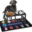 Metal Raised Dog Bowl, 10" Tall Elevate Dog Feeder Stand with 2 Stainless Steel 42oz Bowls & 16x24 Non-Slip Mat  Stronger Dogs Food & Water Bowl Stand (Black)