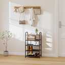 Narrow Shoe Rack, with Heavy-Duty Metal Grid, Rustic Wooden Top, & Metal Guardrails - Transform Your Space with Style and Functionality Living Room, Kitchen, Bedroom, Garage, & Bathroom