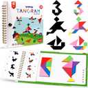 Travel Tangram Puzzle Car Game Magnetic Pattern Blocks Road Airplane Trip Essentials Activities Montessori Educational Toys Brain Teasers Book for Age 4-8 Kids Boys Girls Toddler (368 Solution)