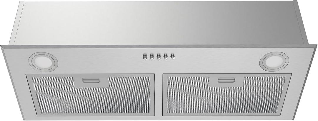 FIREGAS Range Hood 28 inch, Built-in Stainless Steel Kitchen Vent Hood with 450 CFM, 3 Speed Exhaust Fan, 2 LED Lights & Button Control, Ducted/Ductless Convertible