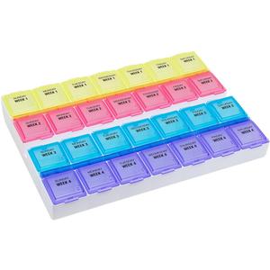 EZY DOSE Monthly (28-Day) Pill Case, Daily Medicine Planner, Vitamin Organizer, Supplement Container, One Month, Large Contoured Compartments, Convenient and Easy to Use, Colored Lids, BPA Free (Yellow/Pink/Blue/Purple)