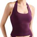 SUUKSESS Women Halter Tank Tops Double Lined Backless Y2K Trendy Going Out Tops (Small, Violet)