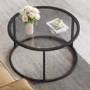 SAYGOER Round Coffee Table Glass Coffee Tables for Small Space Simple Modern Center Table for Living Room Home Office, Sofa Side Table with Metal Steel Frame, Easy Assembly, Gray Black (27.6 x 27.6 x 17.7 inches, Grey)