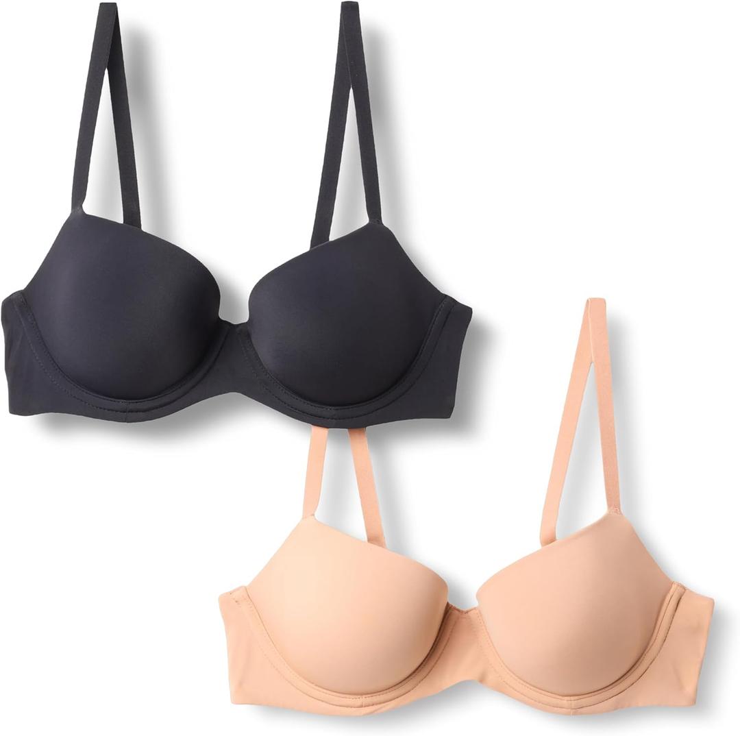 Amazon Essentials Women's Microfiber Lined Wired Balconette Bra (38DD, Black/Washed Bronze)