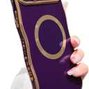 ZONRW for iPhone 14 Plus Case Magnetic,for Women Girls Soft Cute Wave Frame Curly Shape Love Heart Luxury Plating Phone Case Compatible with MagSafe Shockproof Back Cover 6.7"-Dark Purple