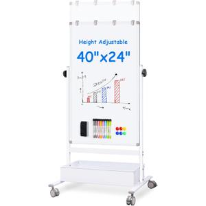 maxtek Mobile White Board Easel, 40x24 Inches Magnetic Storage Dry Erase Board Easel for Classroom, Rolling Height Adjustable Stand on Wheels for Home, School, Teachers & Kids