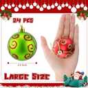 Syhood 24 Pcs Red Green Christmas Ball Ornaments, 2.4 Inch Glittering Plastic Hanging Decorations for Christmas Tree, Shatterproof Christmas Tree Balls for Xmas Wedding Party Decorations(Striped)