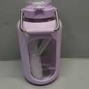 WINSA Large Glass Water Bottles with Stainless Steel Handle,100 oz Gallon Drinking Bottle with 2-in-1 Straw Lid,3 Liter Glass Water Jug with Silicone Sleeve,Wide Mouth,Purple