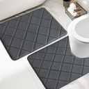 YIHOUSE Memory Foam Bathroom Rugs Set, Ultra Soft Bath Mats for Bath Floor Set of 2, Bathroom Rug with Toilet U Shaped for Bath Room, Shower, Dark Grey